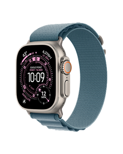 Apple Watch Ultra 3 GPS + Cellular, 49mm Natural Titanium Case with Light Blue Alpine Loop - Large (MEWP4)