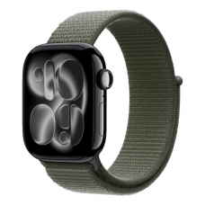 Apple Watch Series 11 GPS, 46mm Jet Black Aluminum Case with Forest Sport Loop