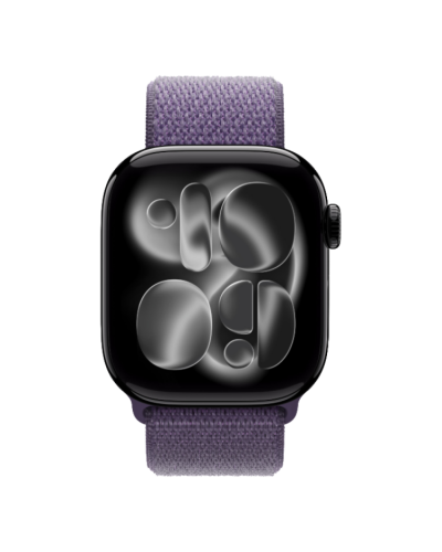 Apple Watch Series 11 GPS, 46mm Jet Black Aluminum Case with Purple Fog Sport Loop
