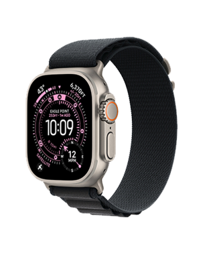 Apple Watch Ultra 3 GPS + Cellular, 49mm Natural Titanium Case with Black Alpine Loop - Large