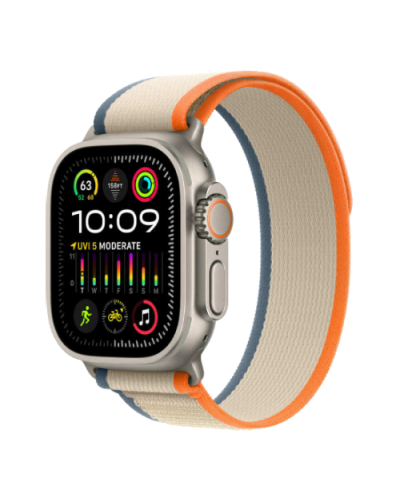 Apple Watch Ultra 2 49mm Titanium Case with Orange/Beige Trail Loop (S/M) (MRF13)