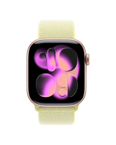 Apple Watch Series 11 GPS, 46mm Rose Gold Aluminum Case with Neon Yellow Sport Loop
