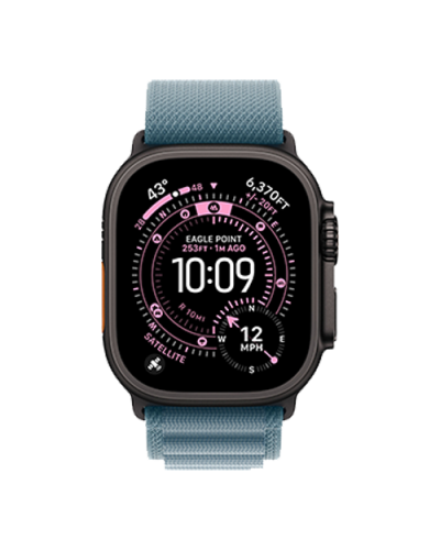 Apple Watch Ultra 3 GPS + Cellular, 49mm Black Titanium Case with Light Blue Alpine Loop - Medium