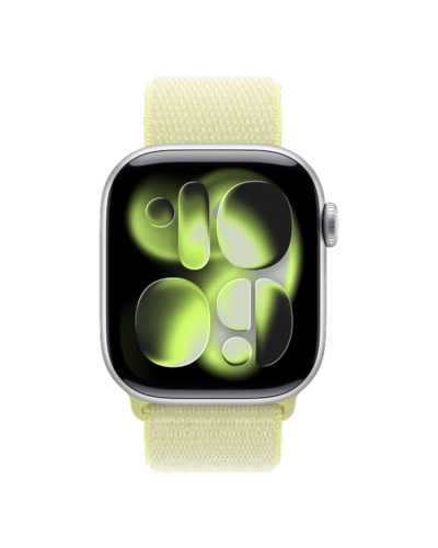 Apple Watch Series 11 GPS, 46mm Silver Aluminum Case with Neon Yellow Sport Loop